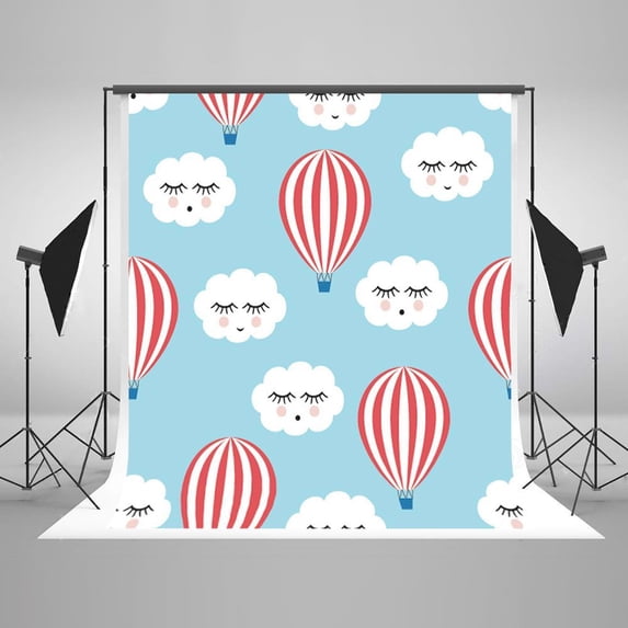 GreenDecor 5x7ft Cartoon Clouds Fire Balloons Baby Shower Decorations Photo Backdrop Photography Studio Background
