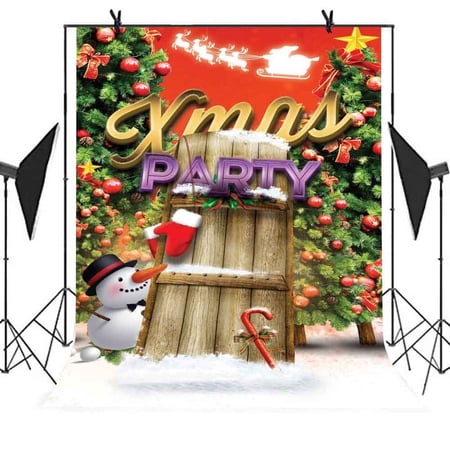 GreenDecor 5x7ft Christmas Party Backdrop Snowman Christmas Tree Door Glove Picture Curtain Party Photo Booth Studio Props Background