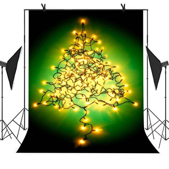 GreenDecor 5x7ft Christmas Photography Backdrop Lights Sketched Christmas Tree Pictures Party Photo Booth Studio Props Shoot Video Background