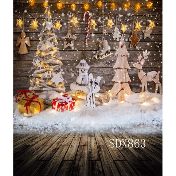 GreenDecor 5x7ft Christmas Photography Backdrops Wooden Floor Christmas Decorations Photo Studio Background Props