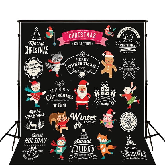 GreenDecor 5x7ft Digital Printed Photography Backdrop Black White Chalk Christmas Pictures Photo Background Board