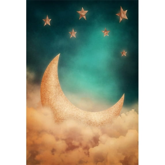 GreenDecor 5x7ft Dreamy Starry Sky Backdrop Crescent Moon Photography Background Baby Kid Girl Newborn Infant Artistic Portrait Cartoon Fairy Tale Photo Shoot Studio Props Video Drop Drape
