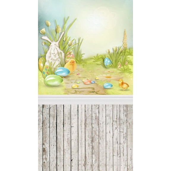 GreenDecor 5x7ft Easter Day Wooden Floor Photography Backdrop Prop Photo Background