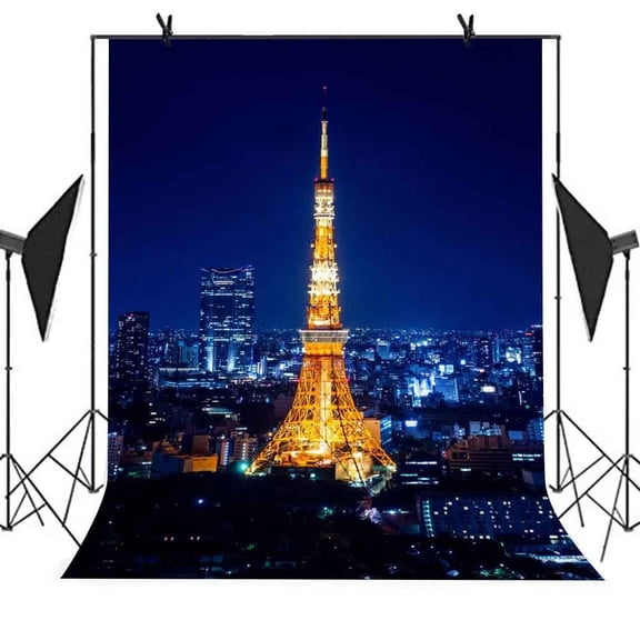 GreenDecor 5x7ft Famous Buildings Backdrop Japan Tokyo City Night Tower Background Wedding Photography Kiosk Studio Props Party Background