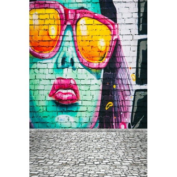 GreenDecor 5x7ft Fashion Graffiti Photography Backdrop Street Art Brick Wall Background Punk Rock Youngster Girl Boy Adult Portrait Artistic Photo Shoot Studio Props Video Drape