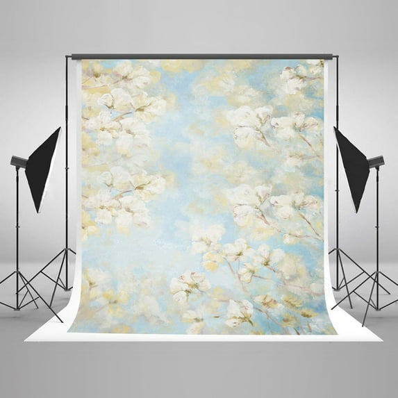 GreenDecor 5x7ft Flower Photography Backdrops for Photographers White Flower and Yellow Leaf Photo Studio Props Background