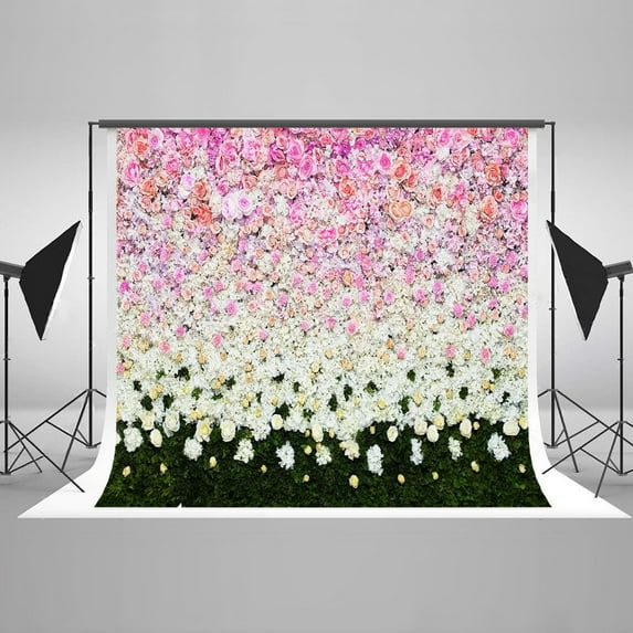 GreenDecor 5x7ft Fresh Flowers Photography Backdrops Pink and White Flower Backgound for Studio Photo Props