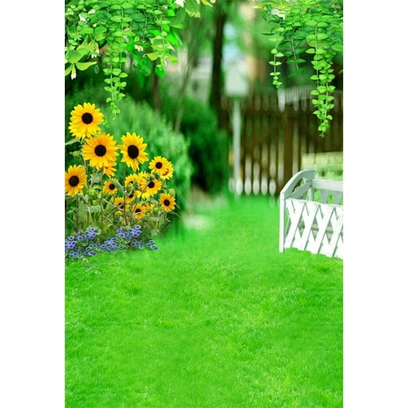 GreenDecor 5x7ft Girl Photography Studio Backdrops Toddler Photo Shoot Background Fresh Garden Sunflowers Leaves Yard Lawn Grass Floor Children Kid Artistic Portrait Scene Video Props Digital