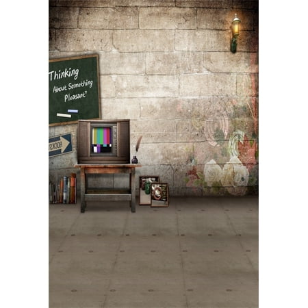 GreenDecor 5x7ft Girl Photography Studio Backdrops Toddler Photo Shoot Background Old TV Brick Wall Chalkboard Books Blurry Floor Children Boy Kid Art