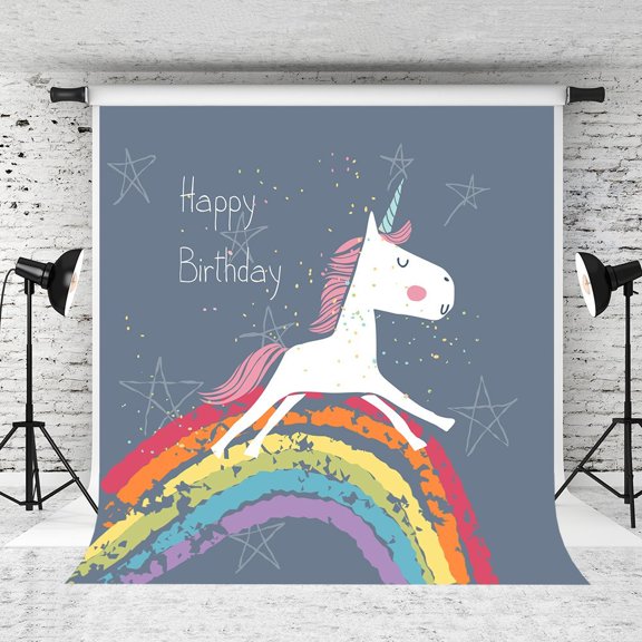 GreenDecor 5x7ft Happy Birthday Backdrops for Photography Rainbow Unicorn Bakground Pefessional Photography Props