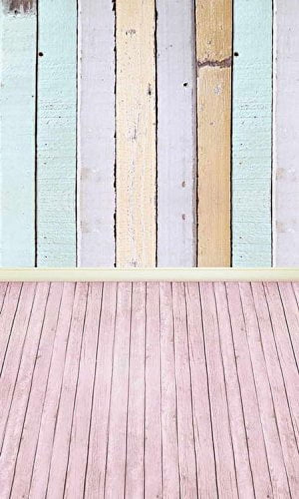 GreenDecor 5x7ft Light Multi Color Wood Wall Pink Wood Floor Photography Studio Backdrop Prop