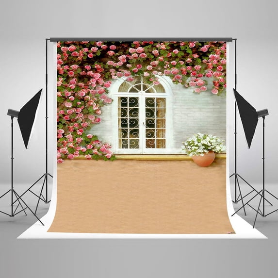 GreenDecor 5x7ft Mother's Day Background Photography Backdrop Brick Wall with Rose Flower Backdrops