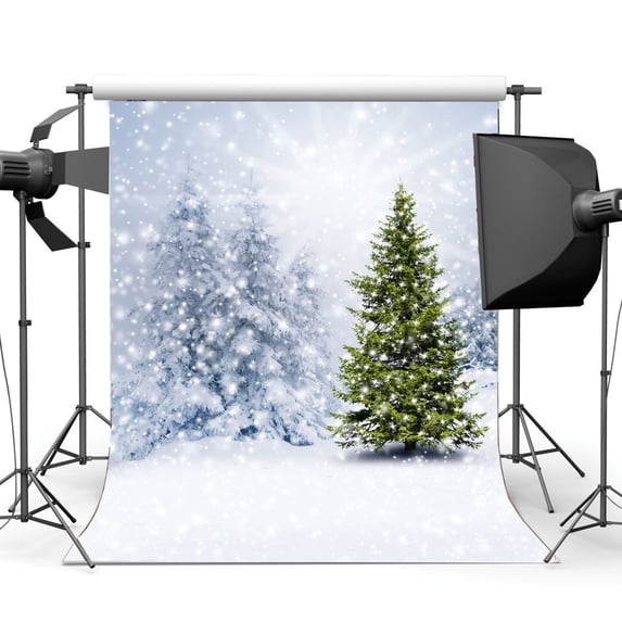 GreenDecor 5x7ft Photography Backdrop Christmas Decoration Tree Pine Forest Snow Covered Landscape Bokeh Winter Xmas Backdrops Happy New Year Background Baby Kids Adults Photo Studio Props