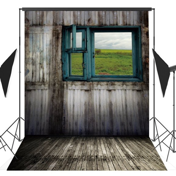 GreenDecor 5x7ft Retro Wooden House Wood Windows Photo Backdrops Studio Background Studio Props