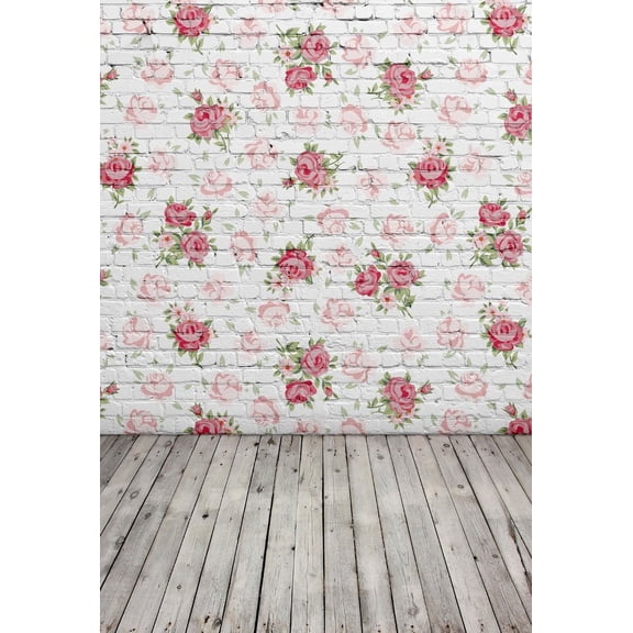 GreenDecor 5x7ft Rose Wall Vintage Wood Floor Newborn Pet Photography Backdrop Prop Photo Background