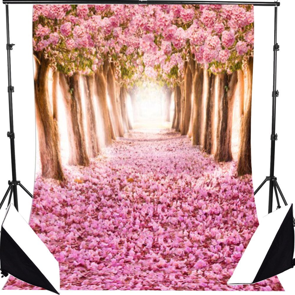 GreenDecor 5x7ft Sakura Flower Road Studio Prop Backdrops Pink Romantic ...