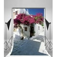 thumbnail image 1 of GreenDecor 5x7ft Seaside Backdrop Blooming Fresh Flowers White House Blue Sky Brick Floor Nature Photography Background Kids Adults Photo Studio Props, 1 of 5