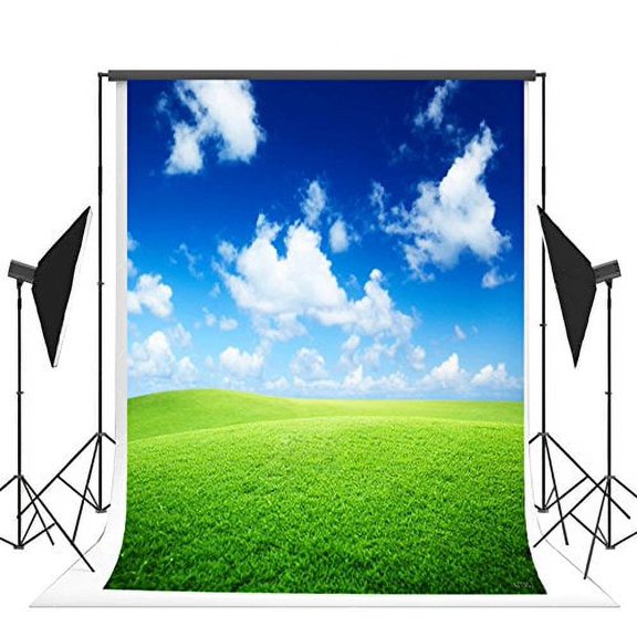 GreenDecor 5x7ft Spring Photography Backdrops Green Grassland Sky Clouds Photo Studio Background