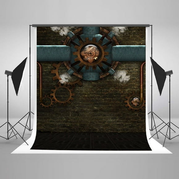 GreenDecor 5x7ft Steampunk Background Retro Brick Wall Photography Backdrop Props