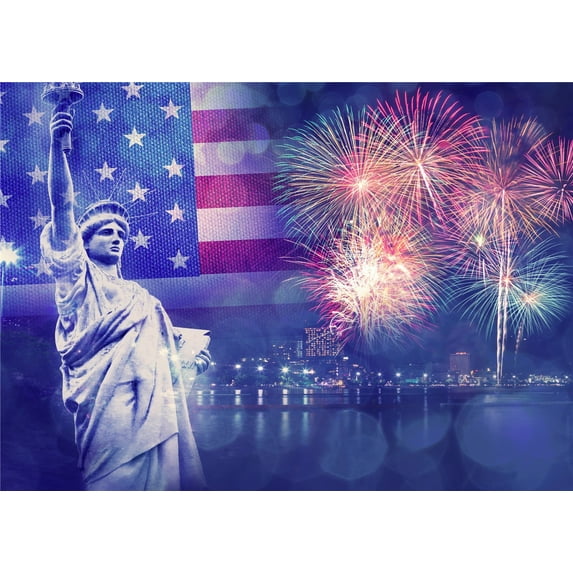 GreenDecor 5x7ft USA Flag Photography Backdrops Independence Day Fireworks Photo Background for July 4th Video