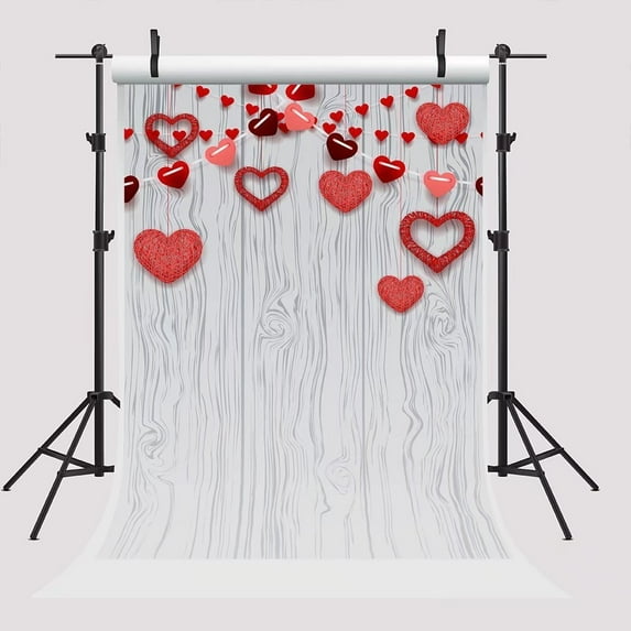 GreenDecor 5x7ft Valentine's Day Backdrops for Photographer Red Heart Background White Wood Photo Booth Backdrop Props for Parties