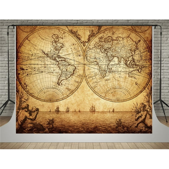 GreenDecor 5x7ft Vintage Photography Backdrops World Map Sea Photo Background for Photographers