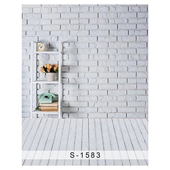 GreenDecor 5x7ft White Brick Wall Wood Floor Photography Studio Backdrop Background