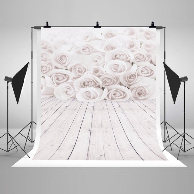 GreenDecor 5x7ft White Rose Flowers Valentine Photography Studio Backdrop Background