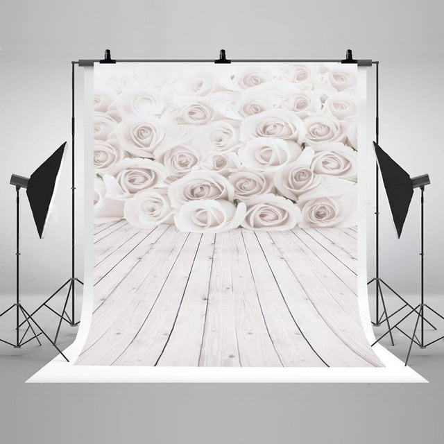 GreenDecor 5x7ft White Rose Flowers Valentine Photography Studio Backdrop Background