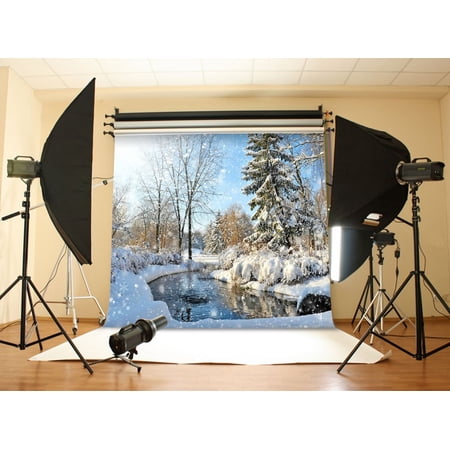 GreenDecor 5x7ft White Snow Winter Photography Backdrops Photo Booth Backgrounds for Christmas