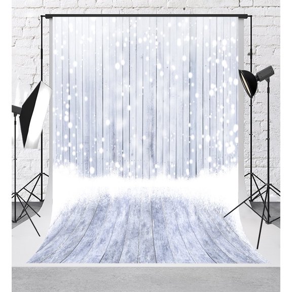 GreenDecor 5x7ft White Wood Photo Backgrounds Winter Snowflake Backdrops Wooden Floor for Christmas Backdrop Shooting 5x7ft