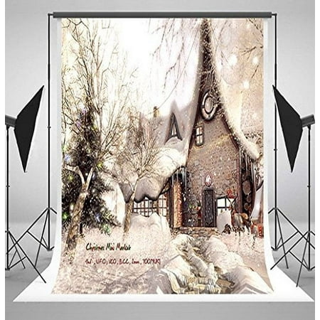 GreenDecor 5x7ft Winter Snow House Tree Christmas Village Backgrounds party Birthday backdrop