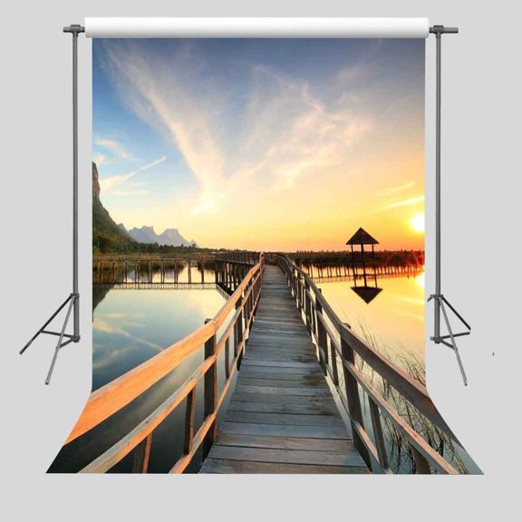 GreenDecor 5x7ft Wood Bridge Sunset Scene Backdrop Photography Background Props