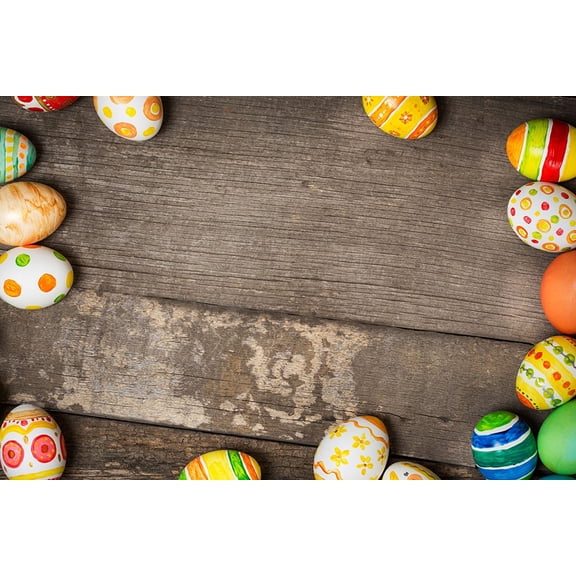 GreenDecor 5x7ft Wood Floor Photographic Background Easter eggs Photo Backdrop Cartoon Easter Studio