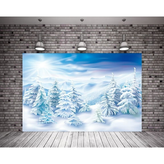 GreenDecor 7X5ft Winter Photo Backdrops Pine Forest Backgrounds Blue Sky Sunshine Christmas Backgrounds Snow Scenery Photography Backdrop for Parties