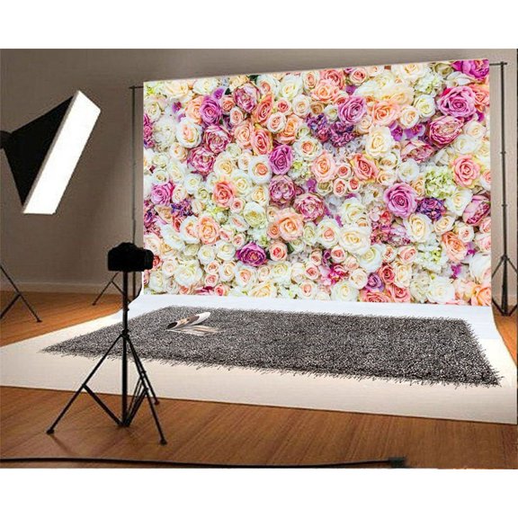 GreenDecor 7x5ft Backdrop Photography Background Various Color Rose Flowers Wall Blooming Wedding Decorations Wallpaper Sweet Pink Hand Made Toning Ba