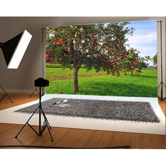 GreenDecor 7x5ft Backdrop Traditional Apple Trees Orchard Photography Background Autumn Meadow Harvest Red and Green Apples Nature Landscape Photo Backdrop Children Baby Adult Art Shoot