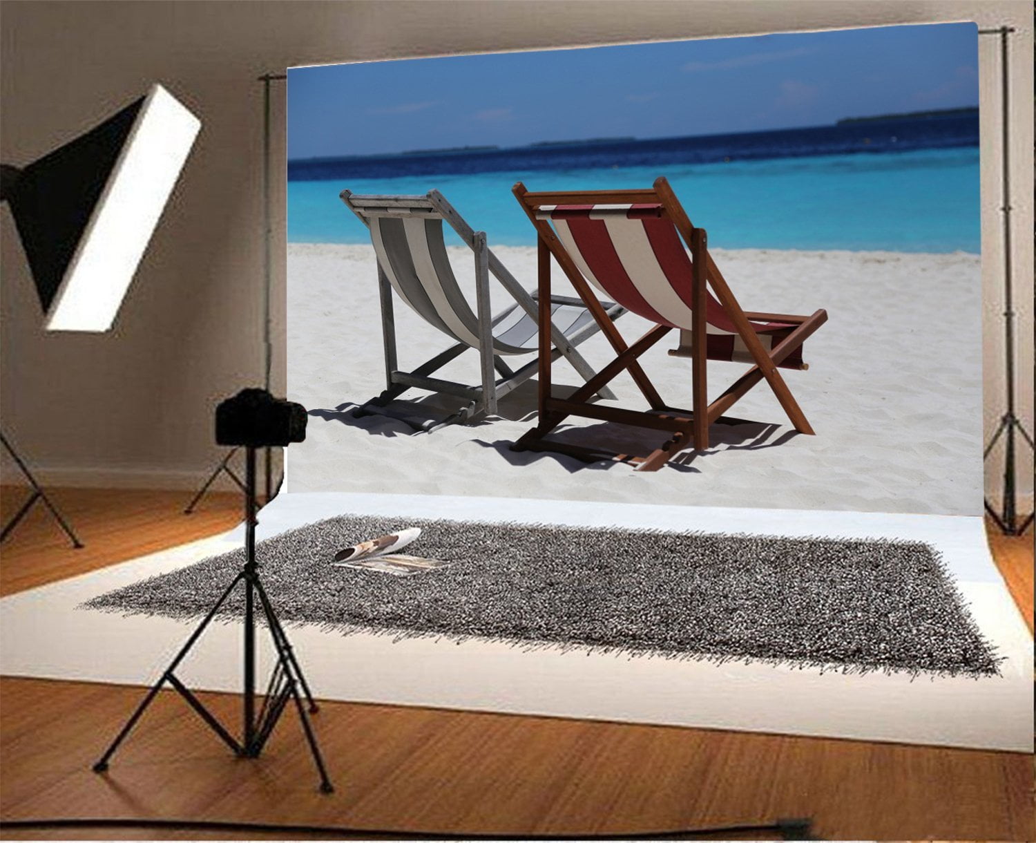 GreenDecor 7x5ft Beach Chair Backdrop Seaside Blue Sky Nature Summer ...