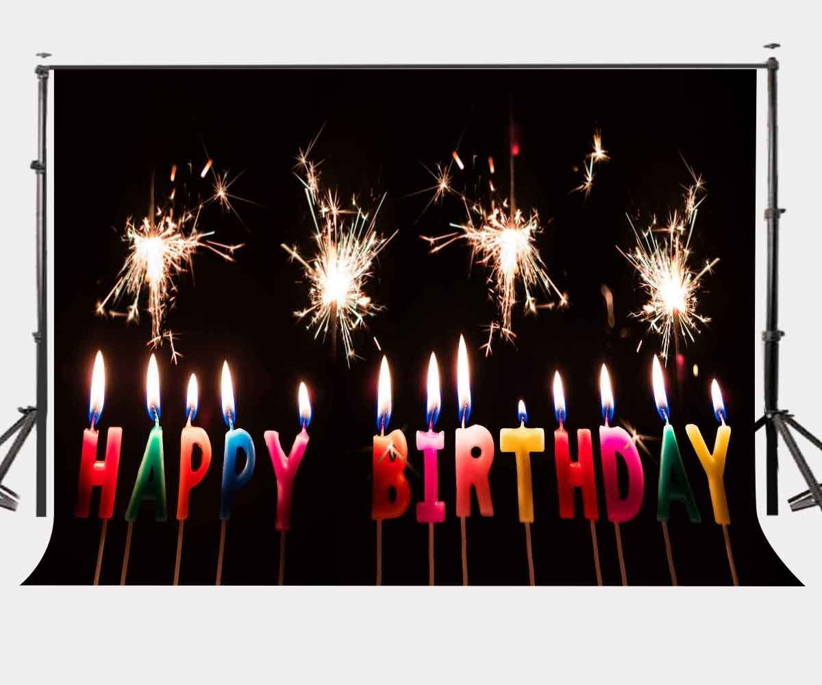 GreenDecor 7x5ft Birthday Backdrop Colorful Burning Candles Booming