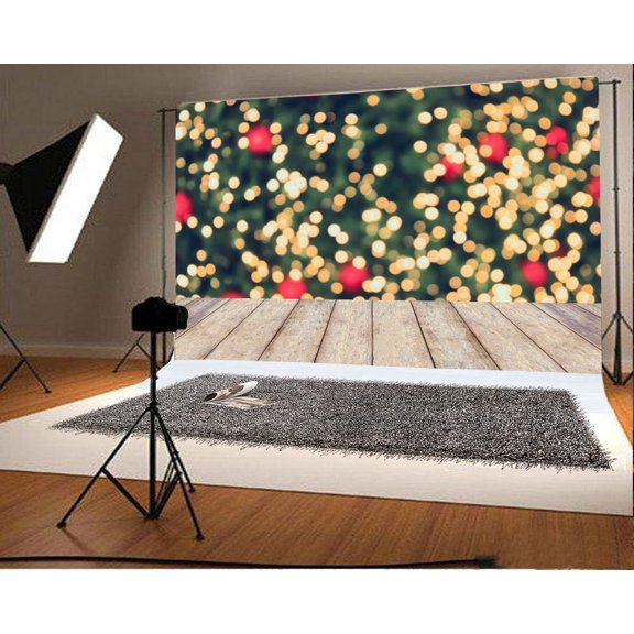 GreenDecor 7x5ft Bokeh Backdrop Red Glitter Sequins Golden Spots Rustic Stripes Wood Plank Christmas Photography Background Kids Children Adults Photo Studio Props