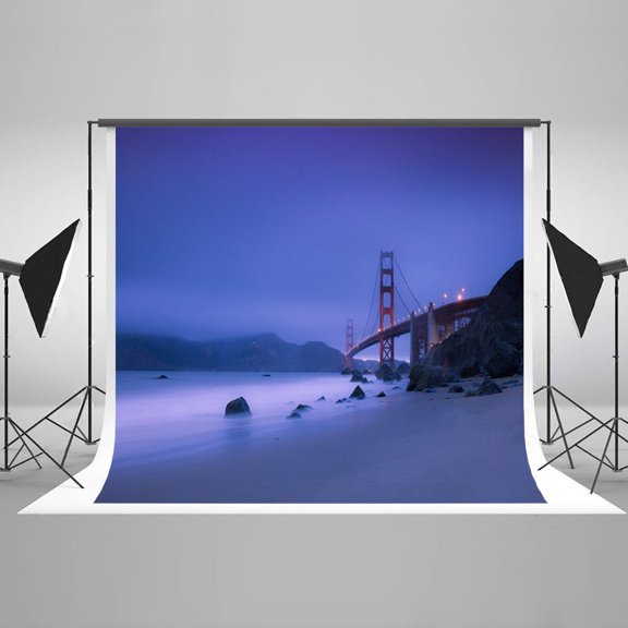 GreenDecor 7x5ft Bridge Photo Backdrop for Photography City Night View Bridge Light Seaside Children Picture Background Studio Props