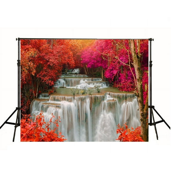 GreenDecor 7x5ft Cascade Red Maple Leaves Photography Backdrop Nature Fall Photo Background