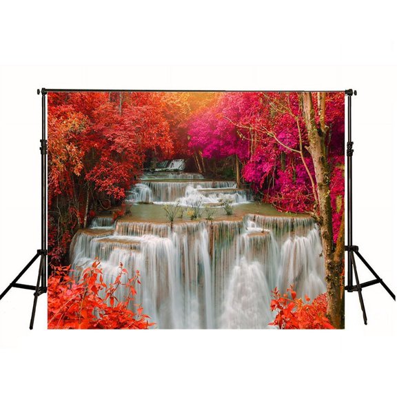 GreenDecor 7x5ft Cascade Red Maple Leaves Photography Backdrop Nature Fall Photo Background