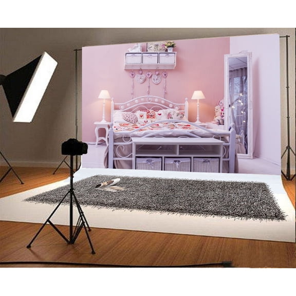 GreenDecor 7x5ft Children's Room Backdrop Dressing Mirror Lamps Sofa Bed Cabinet Interior Decoration Wallpaper Photography Background Girls Kids Photo Studio Props