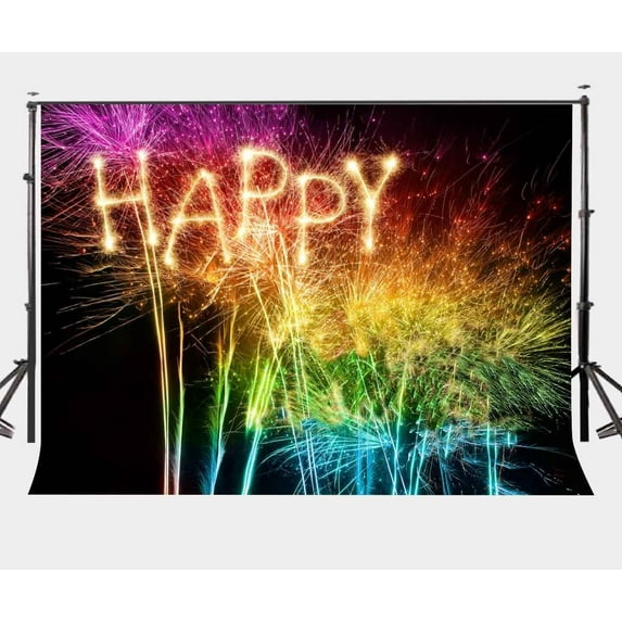 GreenDecor 7x5ft Colorful Fireworks Backdrop Celebration Party Photography Background New Year Party Shooting Props