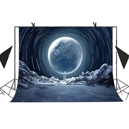 GreenDecor 7x5ft Cosmic Photography Backdrop Planet Snow Mountain Building Picture Camera Booth Party Studio Props Shoot Video Background