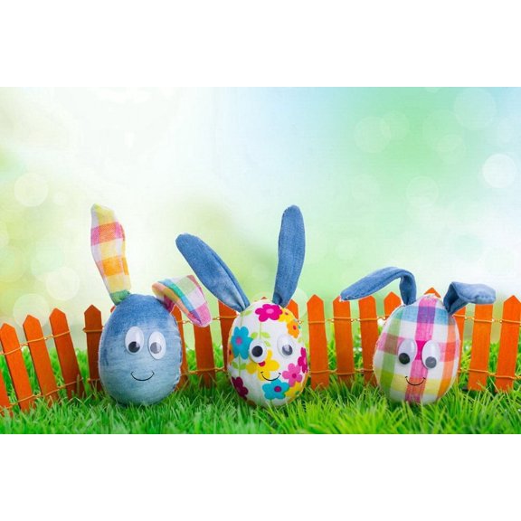 GreenDecor 7x5ft Easter Day Eggs Fence Bokeh Photography Backdrop Prop Photo Background