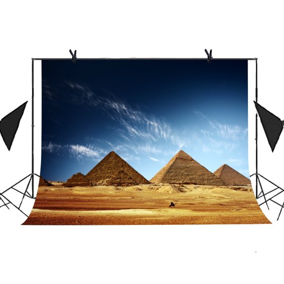 GreenDecor 7x5ft Egyptian Pyramids Backdrop Pyramid Prairie Camel Blue Sky White Clouds Background Studio Props Party Curtain Business Use Photographic Booth Background