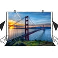 thumbnail image 1 of GreenDecor 7x5ft Famous Buildings Backdrop Golden Gate Bridge Sunset River Water Background Photo Booth Studio Props Party Curtain Background, 1 of 4