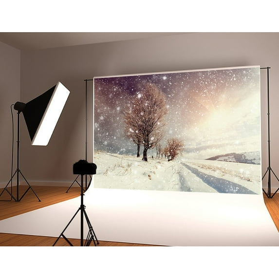 GreenDecor 7x5ft Fantasy Romatic Snow Scenery Photography Backdrop White Snowflakes Retro Tree Photo Background prop Winter Wedding Studio Backdrop